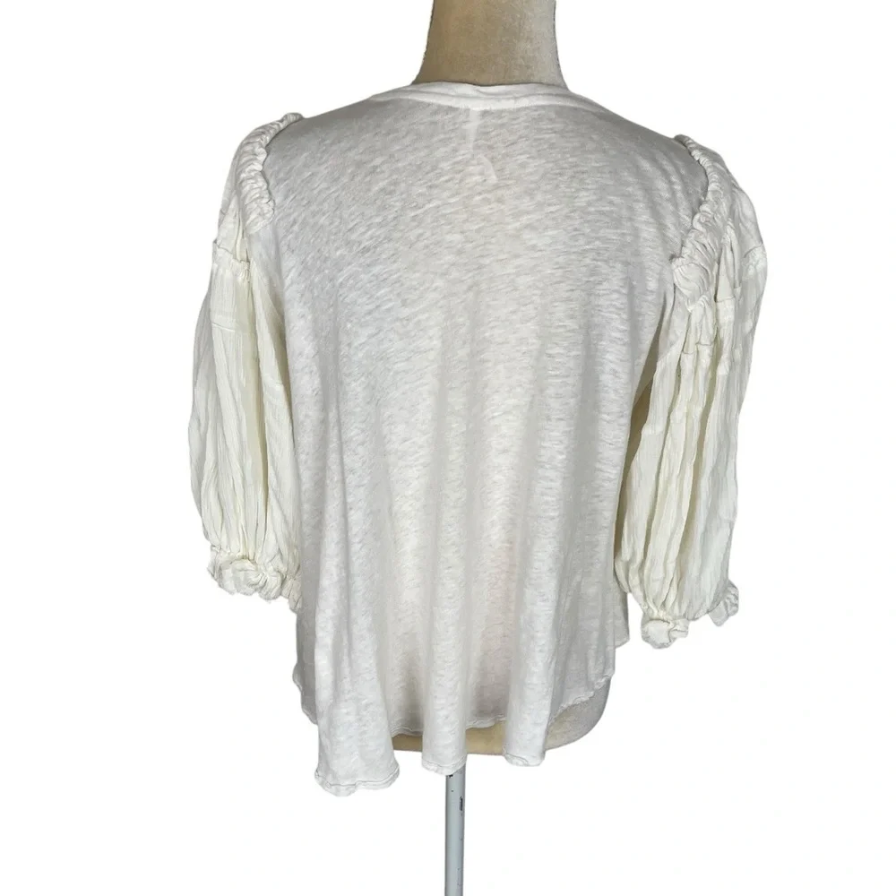 Free People Off White Peasant Blouse With‎ Puff Sleeves Size XS